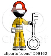 Poster, Art Print Of Ink Firefighter Fireman Man Holding Key Made Of Gold