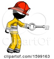Poster, Art Print Of Ink Firefighter Fireman Man With Big Key Of Gold Opening Something