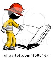 Ink Firefighter Fireman Man Reading Big Book While Standing Beside It