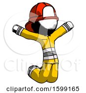 Poster, Art Print Of Ink Firefighter Fireman Man Jumping Or Kneeling With Gladness