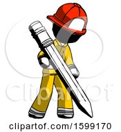 Poster, Art Print Of Ink Firefighter Fireman Man Writing With Large Pencil