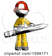 Poster, Art Print Of Ink Firefighter Fireman Man Writer Or Blogger Holding Large Pencil