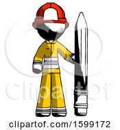 Poster, Art Print Of Ink Firefighter Fireman Man With Large Pencil Standing Ready To Write