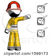 Poster, Art Print Of Ink Firefighter Fireman Man Standing By List Of Checkmarks