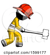 Poster, Art Print Of Ink Firefighter Fireman Man Hitting With Sledgehammer Or Smashing Something