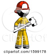 Poster, Art Print Of Ink Firefighter Fireman Man With Sledgehammer Standing Ready To Work Or Defend