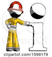Poster, Art Print Of Ink Firefighter Fireman Man With Info Symbol Leaning Up Against It