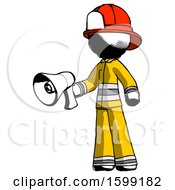 Poster, Art Print Of Ink Firefighter Fireman Man Holding Megaphone Bullhorn Facing Right