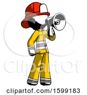 Poster, Art Print Of Ink Firefighter Fireman Man Shouting Into Megaphone Bullhorn Facing Right