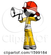 Poster, Art Print Of Ink Firefighter Fireman Man Shouting Into Megaphone Bullhorn Facing Left