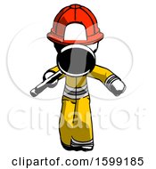 Poster, Art Print Of Ink Firefighter Fireman Man Looking Down Through Magnifying Glass