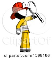 Poster, Art Print Of Ink Firefighter Fireman Man Inspecting With Large Magnifying Glass Facing Up
