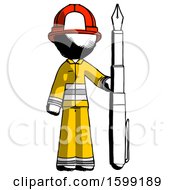 Ink Firefighter Fireman Man Holding Giant Calligraphy Pen