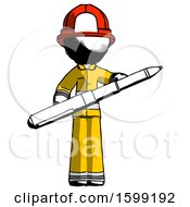 Poster, Art Print Of Ink Firefighter Fireman Man Posing Confidently With Giant Pen