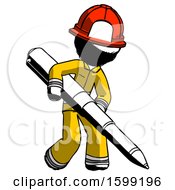 Poster, Art Print Of Ink Firefighter Fireman Man Writing With A Really Big Pen