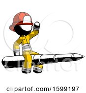 Poster, Art Print Of Ink Firefighter Fireman Man Riding A Pen Like A Giant Rocket