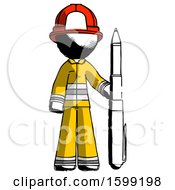 Poster, Art Print Of Ink Firefighter Fireman Man Holding Large Pen