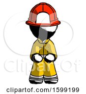 Poster, Art Print Of Ink Firefighter Fireman Man Squatting Facing Front
