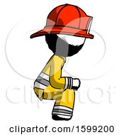 Poster, Art Print Of Ink Firefighter Fireman Man Squatting Facing Right