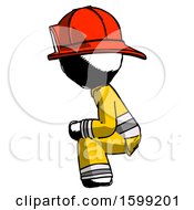 Poster, Art Print Of Ink Firefighter Fireman Man Squatting Facing Left