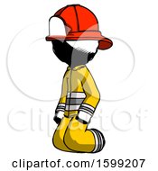 Poster, Art Print Of Ink Firefighter Fireman Man Kneeling Angle View Left