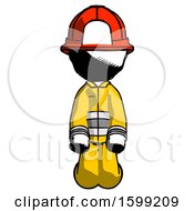 Poster, Art Print Of Ink Firefighter Fireman Man Kneeling Front Pose
