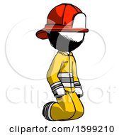Poster, Art Print Of Ink Firefighter Fireman Man Kneeling Angle View Right