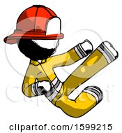 Poster, Art Print Of Ink Firefighter Fireman Man Flying Ninja Kick Right