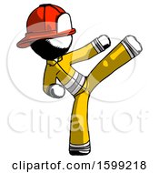 Poster, Art Print Of Ink Firefighter Fireman Man Ninja Kick Right
