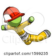 Poster, Art Print Of Green Firefighter Fireman Man Skydiving Or Falling To Death