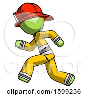Poster, Art Print Of Green Firefighter Fireman Man Running Fast Left