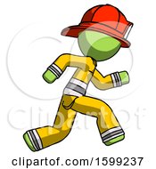 Poster, Art Print Of Green Firefighter Fireman Man Running Fast Right