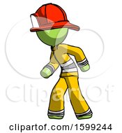 Poster, Art Print Of Green Firefighter Fireman Man Suspense Action Pose Facing Left