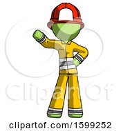 Poster, Art Print Of Green Firefighter Fireman Man Waving Right Arm With Hand On Hip
