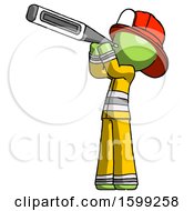 Poster, Art Print Of Green Firefighter Fireman Man Thermometer In Mouth