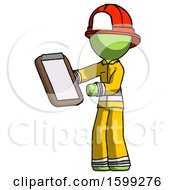 Poster, Art Print Of Green Firefighter Fireman Man Reviewing Stuff On Clipboard