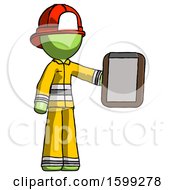 Poster, Art Print Of Green Firefighter Fireman Man Showing Clipboard To Viewer