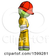 Poster, Art Print Of Green Firefighter Fireman Man Thinking Wondering Or Pondering Rear View