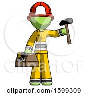 Poster, Art Print Of Green Firefighter Fireman Man Holding Tools And Toolchest Ready To Work