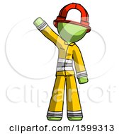 Poster, Art Print Of Green Firefighter Fireman Man Waving Emphatically With Right Arm