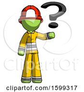 Green Firefighter Fireman Man Holding Question Mark To Right