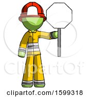 Poster, Art Print Of Green Firefighter Fireman Man Holding Stop Sign