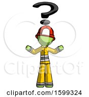 Poster, Art Print Of Green Firefighter Fireman Man With Question Mark Above Head Confused