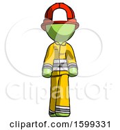 Poster, Art Print Of Green Firefighter Fireman Man Walking Front View