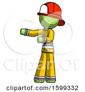 Poster, Art Print Of Green Firefighter Fireman Man Presenting Something To His Right