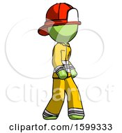 Poster, Art Print Of Green Firefighter Fireman Man Walking Turned Right Front View