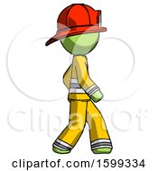 Poster, Art Print Of Green Firefighter Fireman Man Walking Right Side View