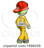 Poster, Art Print Of Green Firefighter Fireman Man Walking Away Direction Right View