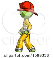 Green Firefighter Fireman Man Walking Left Side View