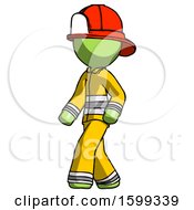 Poster, Art Print Of Green Firefighter Fireman Man Man Walking Turned Left Front View